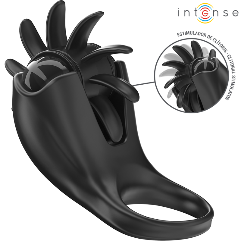 Anello vibrante Mabel con stimolatore clitorideo nero - 10 modalità - INTENSO