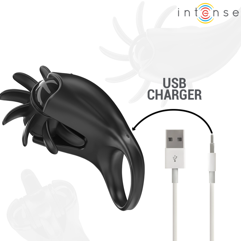 Anello vibrante Mabel con stimolatore clitorideo nero - 10 modalità - INTENSO