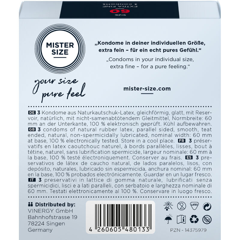 Preservativi Ultra-Sottili Taglia XL 60 mm - 3 Unità - MISTER SIZE
