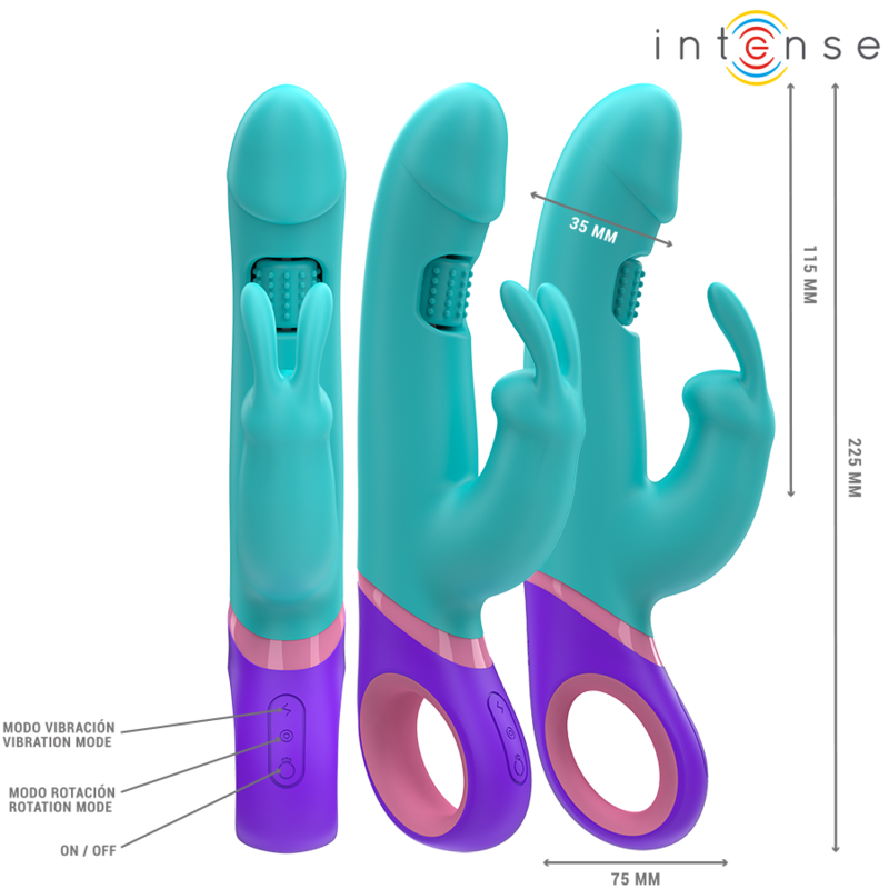 INTENSE - VIBRATORE MONICA RABBIT CON STIMOLATORE ROTANTE PUNTO G BLU