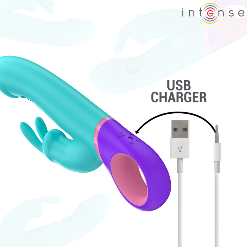 INTENSE - VIBRATORE MONICA RABBIT CON STIMOLATORE ROTANTE PUNTO G BLU