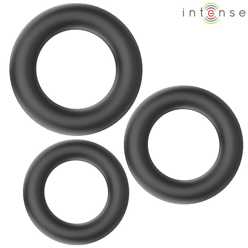 INTENSE - HUGH 3 ANELLI PER PENE IN SILICONE BASE NERI