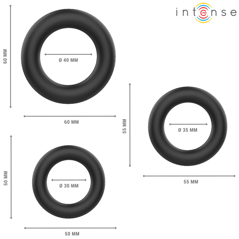 INTENSE - HUGH 3 ANELLI PER PENE IN SILICONE BASE NERI