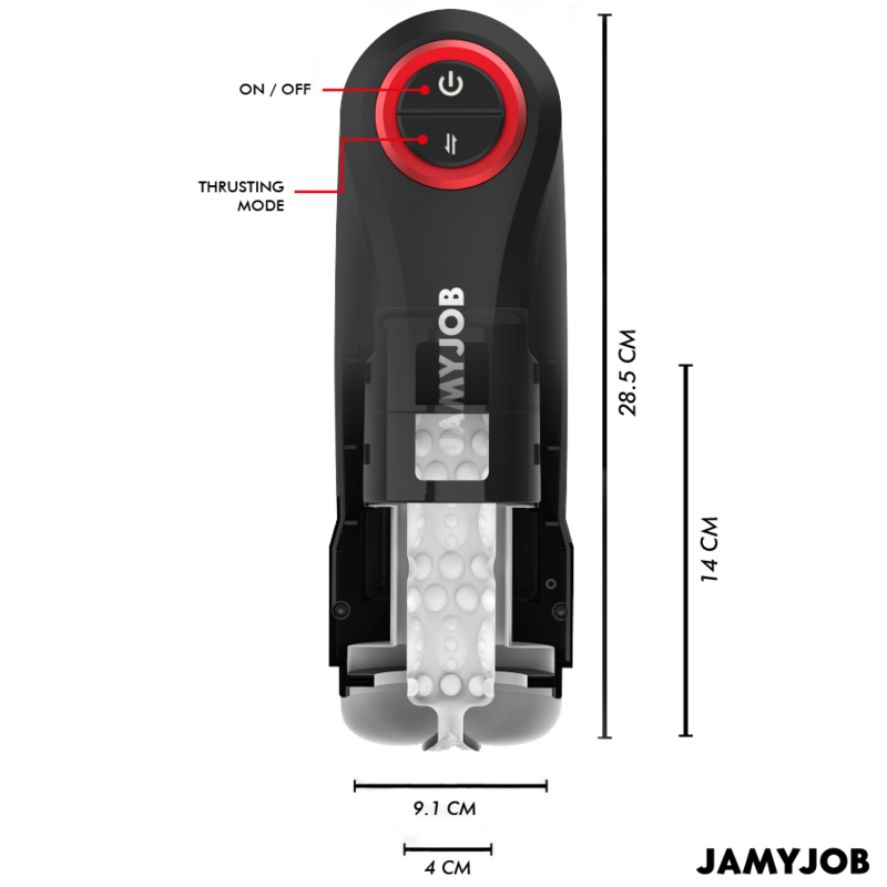 Jamyjob Gravity – Masturbatore automatico a spinta con suono | Nero/Rosso