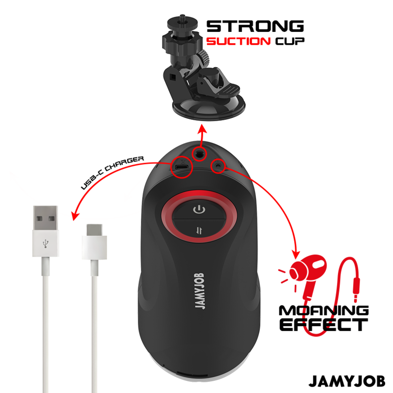 Jamyjob Gravity – Masturbatore automatico a spinta con suono | Nero/Rosso
