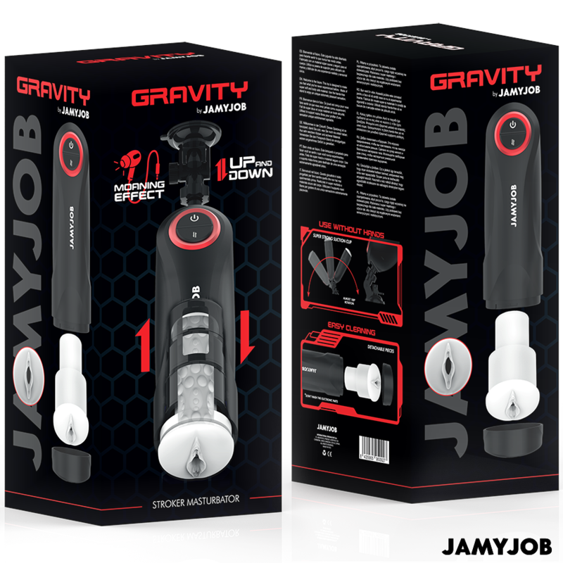 Jamyjob Gravity – Masturbatore automatico a spinta con suono | Nero/Rosso
