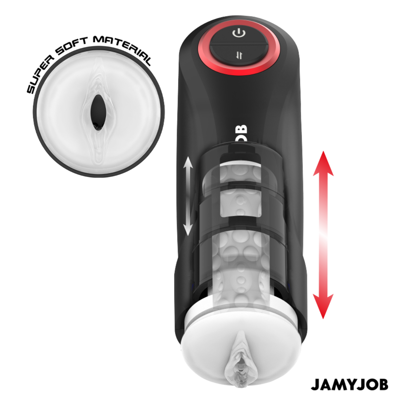 Jamyjob Gravity – Masturbatore automatico a spinta con suono | Nero/Rosso