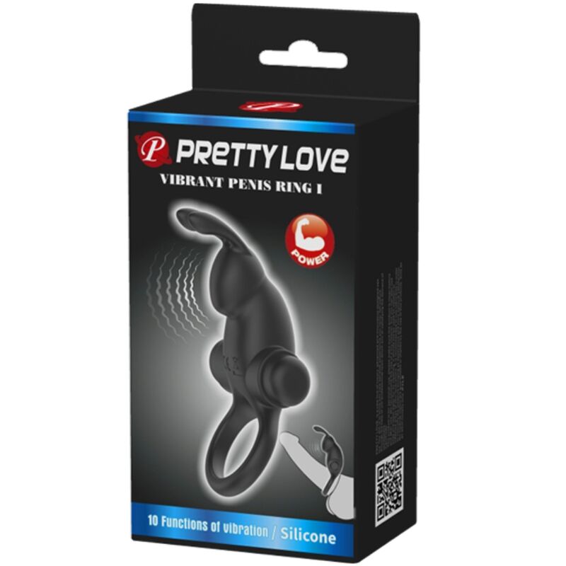 PRETTY LOVE - ANELLO VIBRANTE + STIMOLATORE CLITORIDEO RABBIT 10 VIBRAZIONI NERO