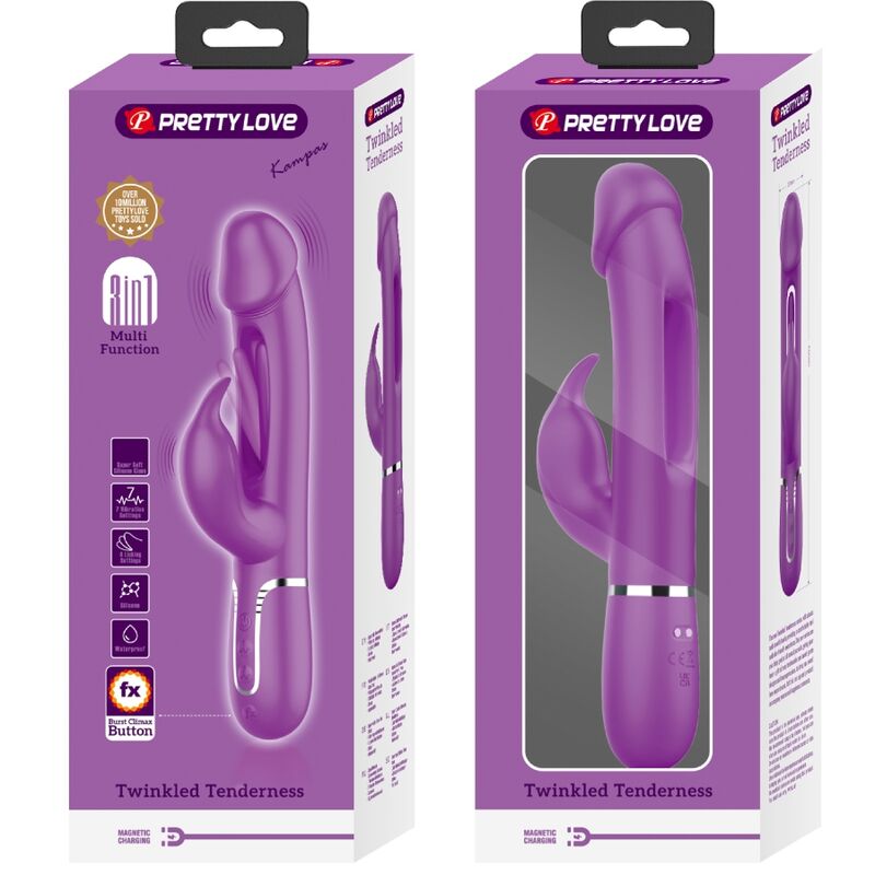 PRETTY LOVE - KAMPAS 3 IN 1 VIBRATORE CONIGLIO MULTIFUNZIONE VIOLA