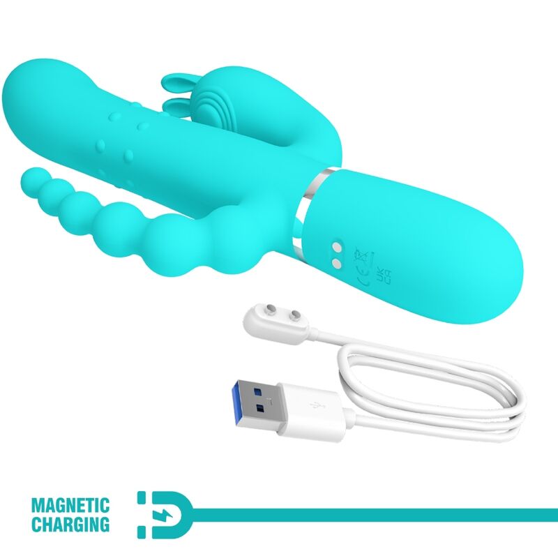 PRETTY LOVE - CAMMY VIBRATORE MULTIFUNZIONE 4 IN 1 CONIGLIO TRIPLO BLU