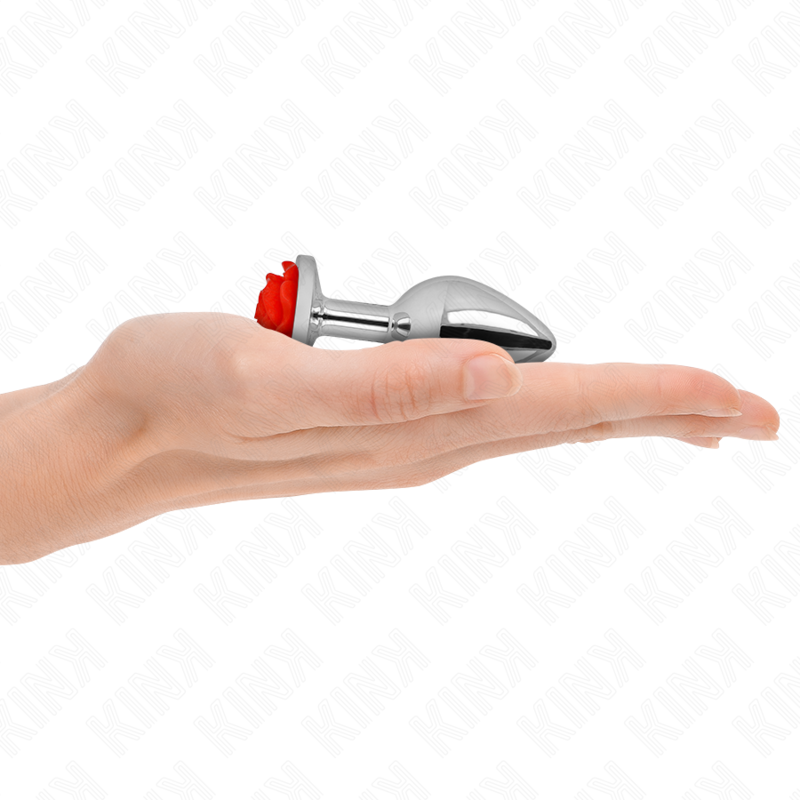 Plug anale in metallo con rosa rossa – Taglia S – 7×2,8 cm – KINK