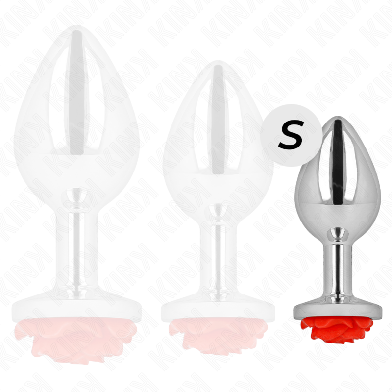 Plug anale in metallo con rosa rossa – Taglia S – 7×2,8 cm – KINK