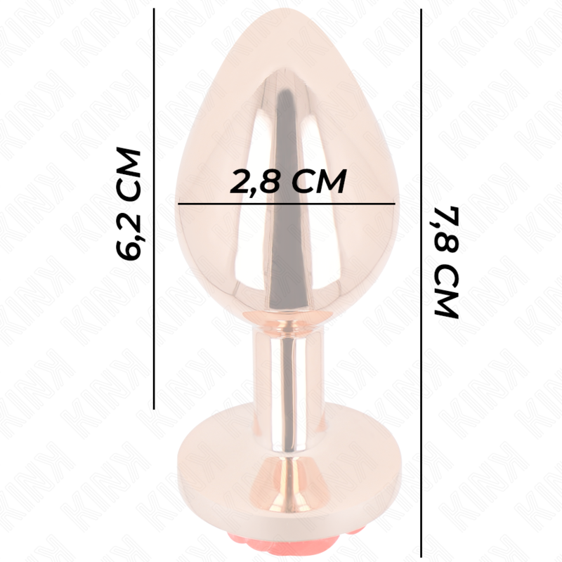 Plug anale in metallo color oro rosa con rosa rossa – Taglia S – 7,8 × 2,8 cm – KINK