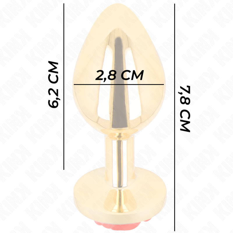 Plug anale in metallo dorato con rosa rossa – Taglia S – 7,8×2,8 cm – KINK
