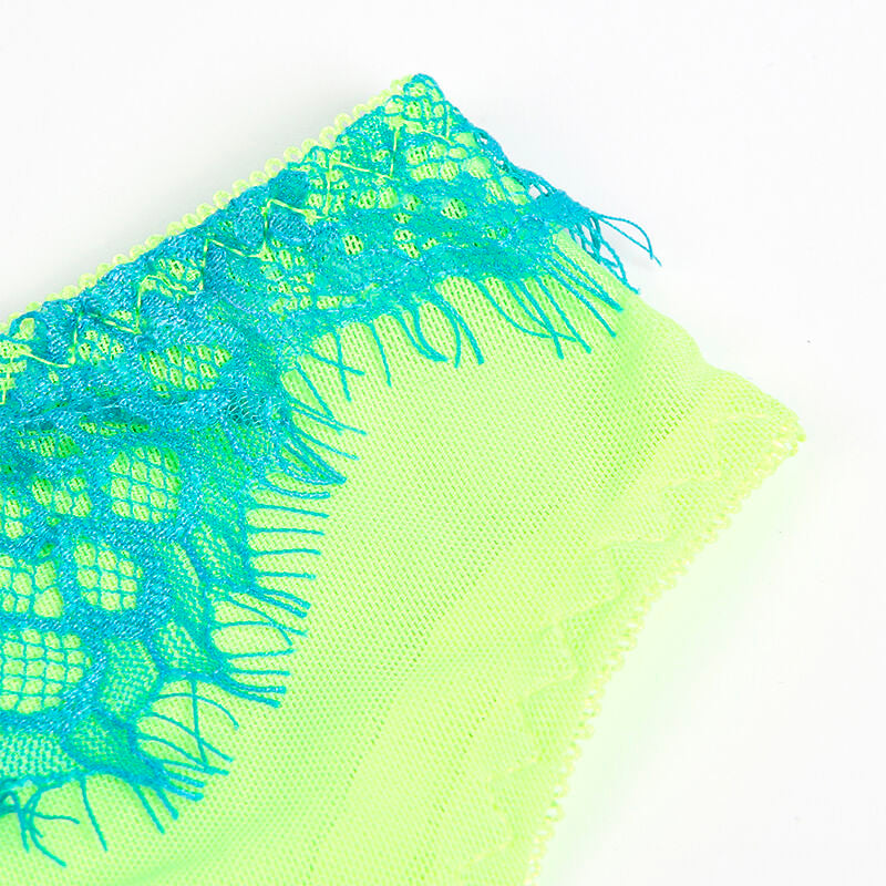 SUBBLIME - 955311 COMPLETO REGGISENO CON PIZZO E RIGHE GIARRETTIERE VERDE E BLU S/M