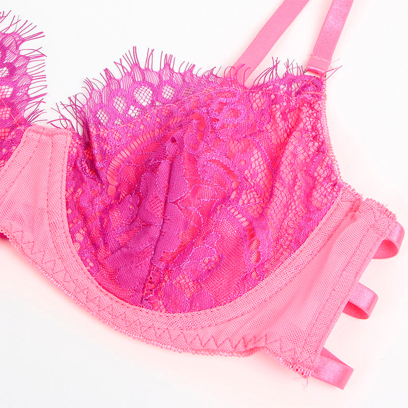 SUBBLIME - 955366 COMPLETO REGGISENO CON PIZZO E GIARRETTIERA ROSA E VIOLA L/XL