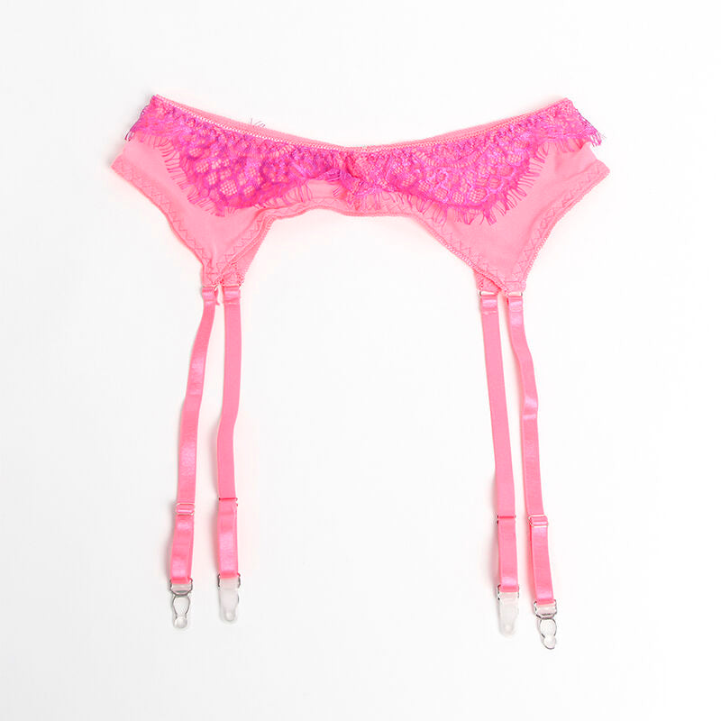 SUBBLIME - 955366 COMPLETO REGGISENO CON PIZZO E GIARRETTIERA ROSA E VIOLA L/XL