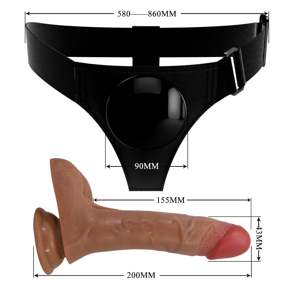 PRETTY LOVE - SLIP UNIVERSAL HARNESS CON DILDO VIBRANTE E SQUIRTING 15,5 CM MULATO