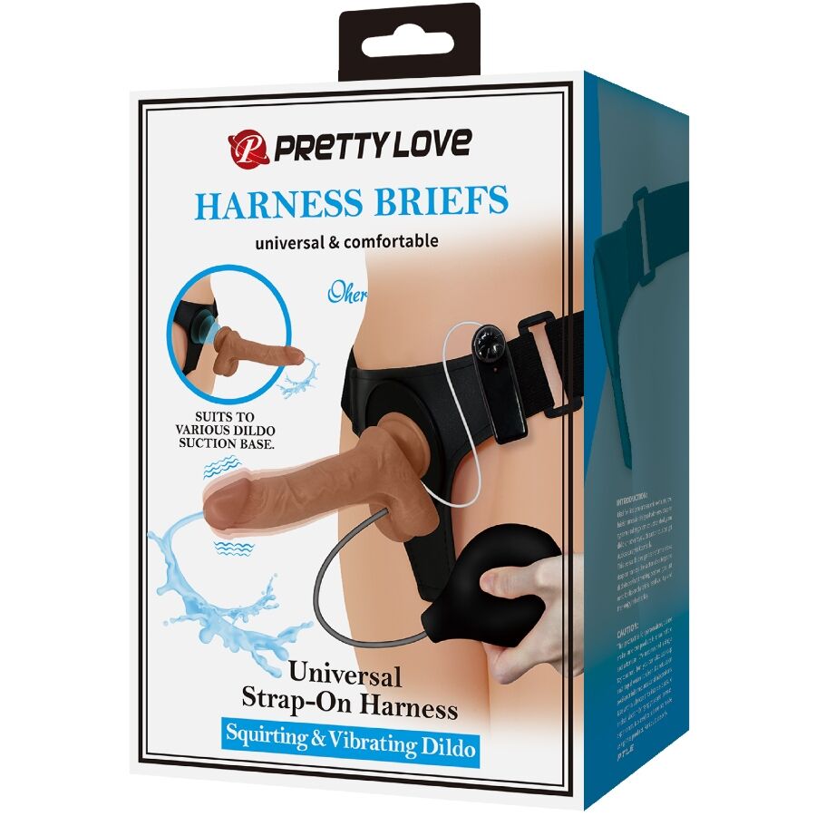 PRETTY LOVE - SLIP UNIVERSAL HARNESS CON DILDO VIBRANTE E SQUIRTING 15,5 CM MULATO
