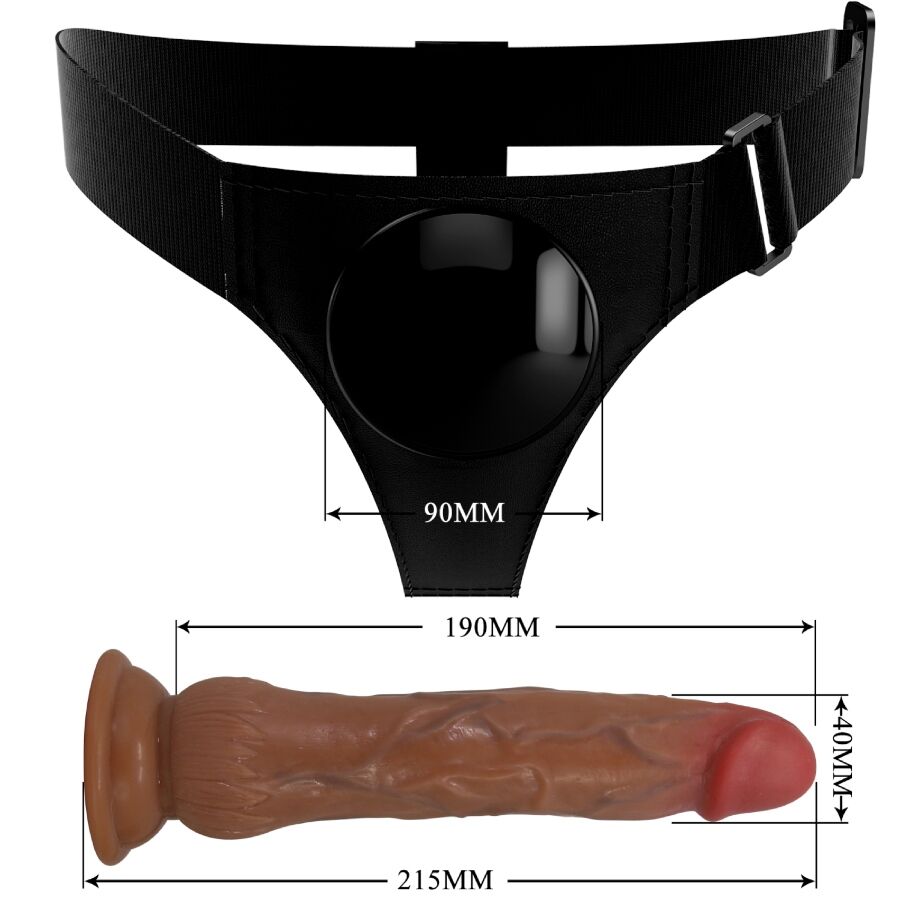 PRETTY LOVE - KYTON UNIVERSAL HARNESS BRIEFS CON DILDO SQUIRTING 19 CM MULATO