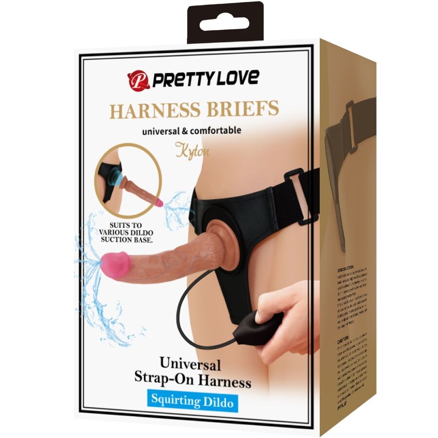 PRETTY LOVE - KYTON UNIVERSAL HARNESS BRIEFS CON DILDO SQUIRTING 19 CM MULATO