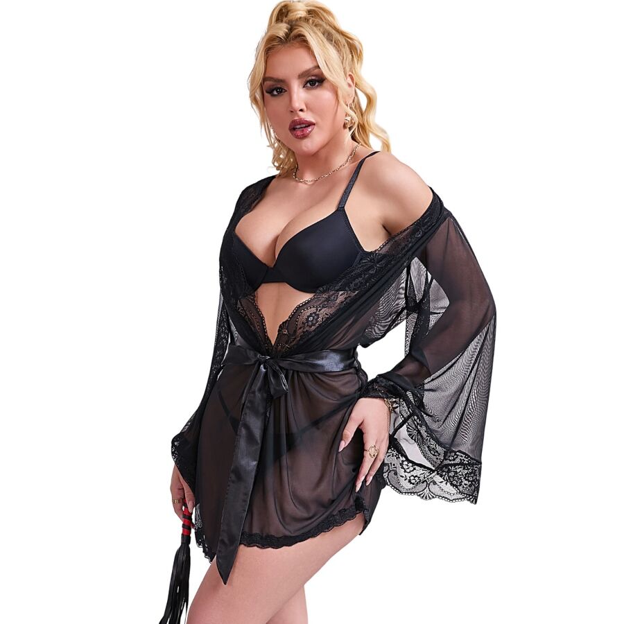 SUBBLIME - VESTAGLIA IN TESSUTO TRASPARENTE CON DETTAGLIO IN PIZZO NERO L/XL