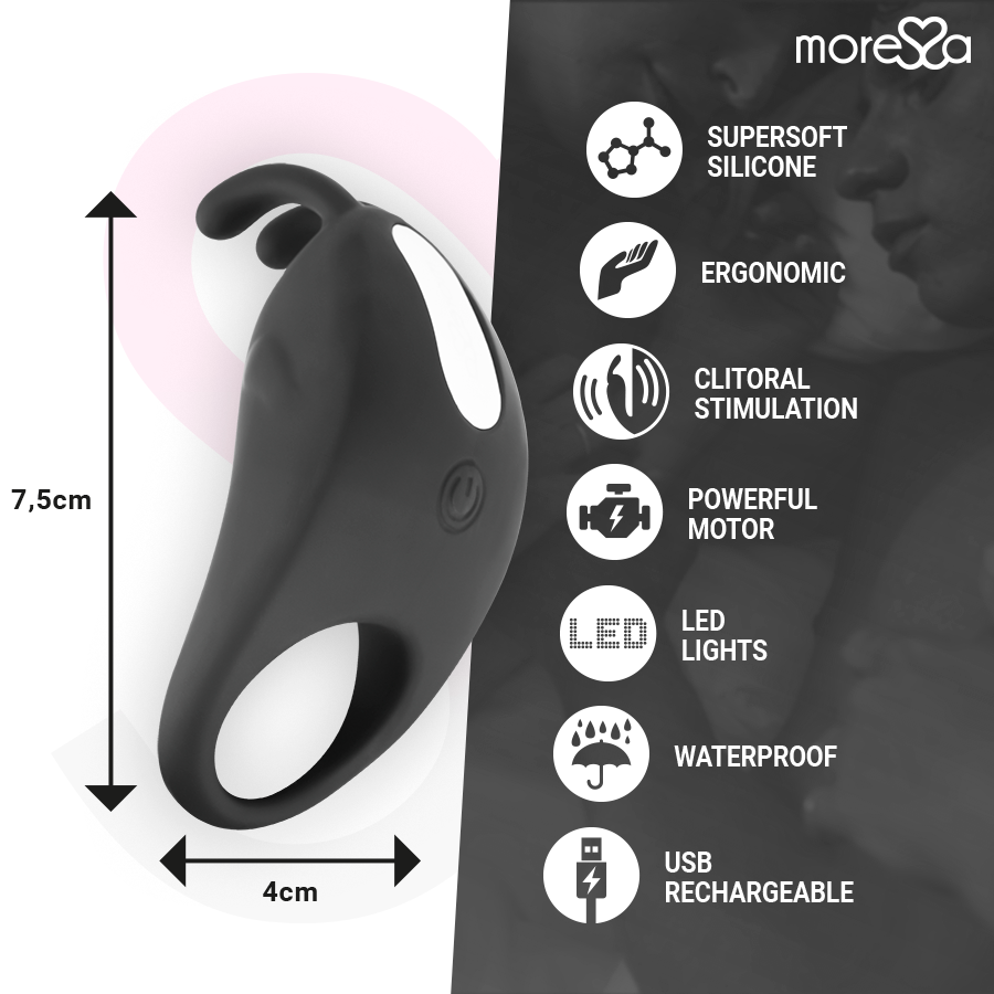 Anello vibrante in silicone Brad Premium nero – 7 modalità – MORESSA