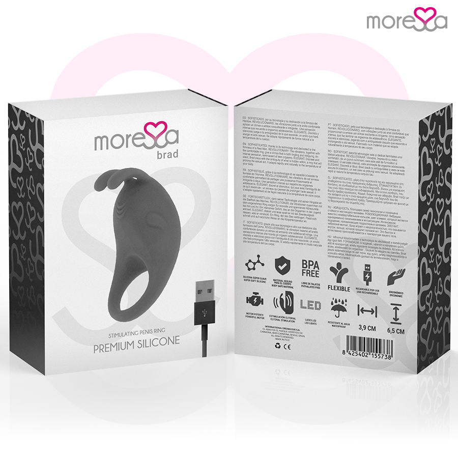Anello vibrante in silicone Brad Premium nero – 7 modalità – MORESSA