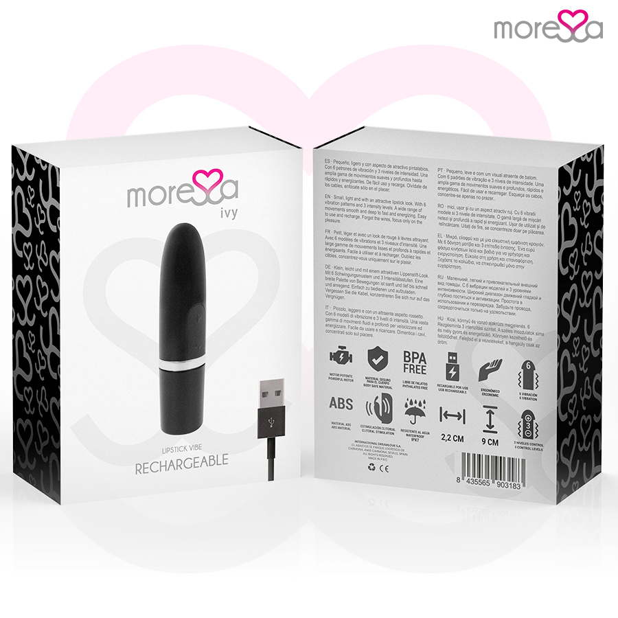IVY Travel Lipstick Vibrator Nero - 9,0 cm x 2,2 cm - Moressa