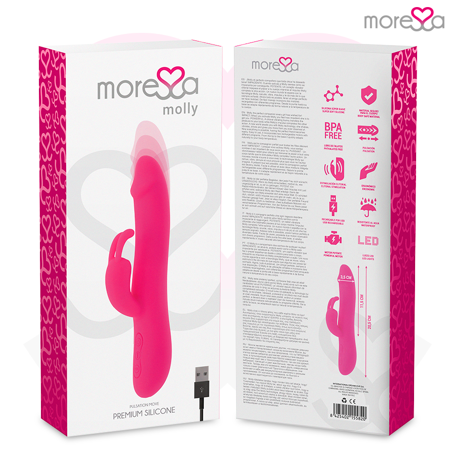 Vibratore a forma di coniglio in silicone Molly Premium | 20,5 cm x 3,5 cm | MORESSA