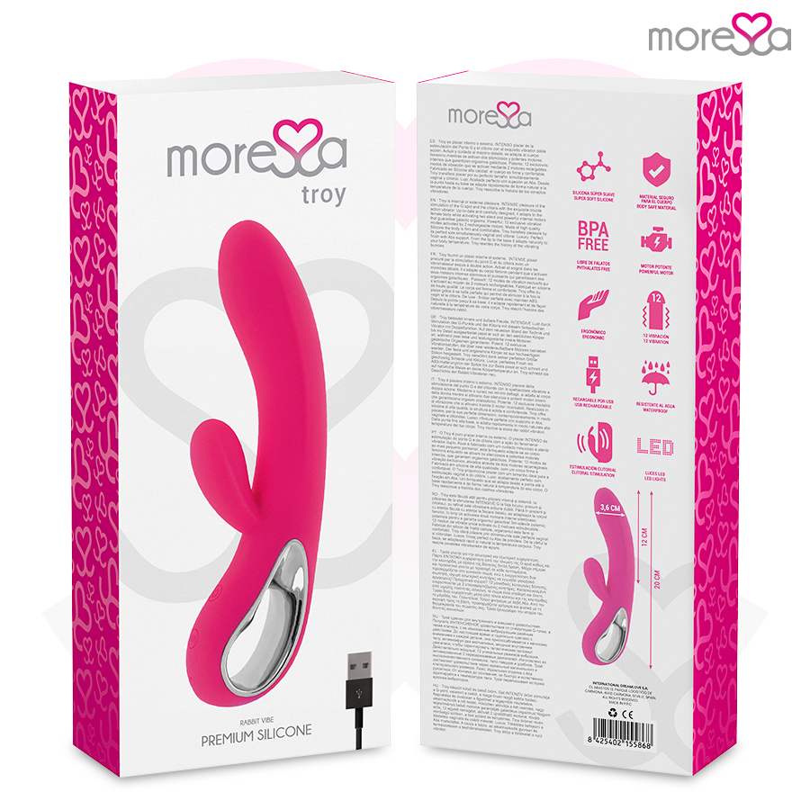 Vibratore Rabbit in Silicone Troy – 20 cm – MORESSA (Ricaricabile)