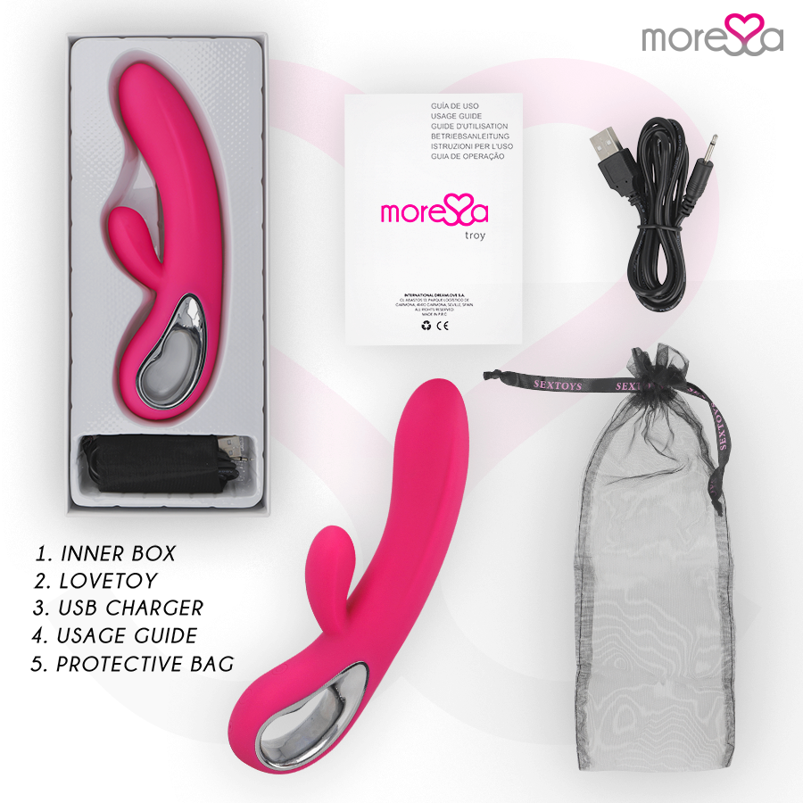 Vibratore Rabbit in Silicone Troy – 20 cm – MORESSA (Ricaricabile)