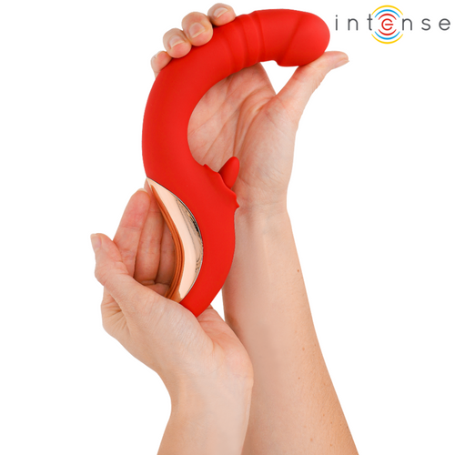 Vibratore per coppie a forma di U, rosso, doppio motore, impermeabile – INTENSE Paulina