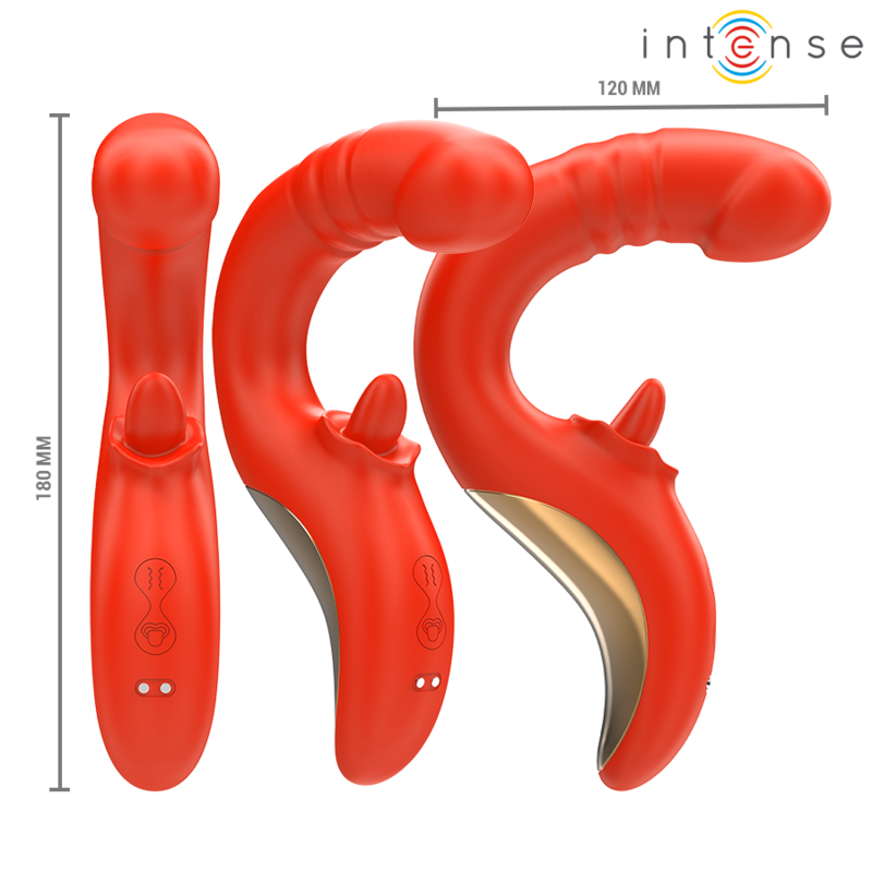 Vibratore per coppie a forma di U, rosso, doppio motore, impermeabile – INTENSE Paulina