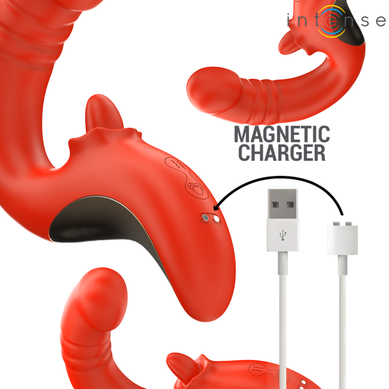 Vibratore per coppie a forma di U, rosso, doppio motore, impermeabile – INTENSE Paulina