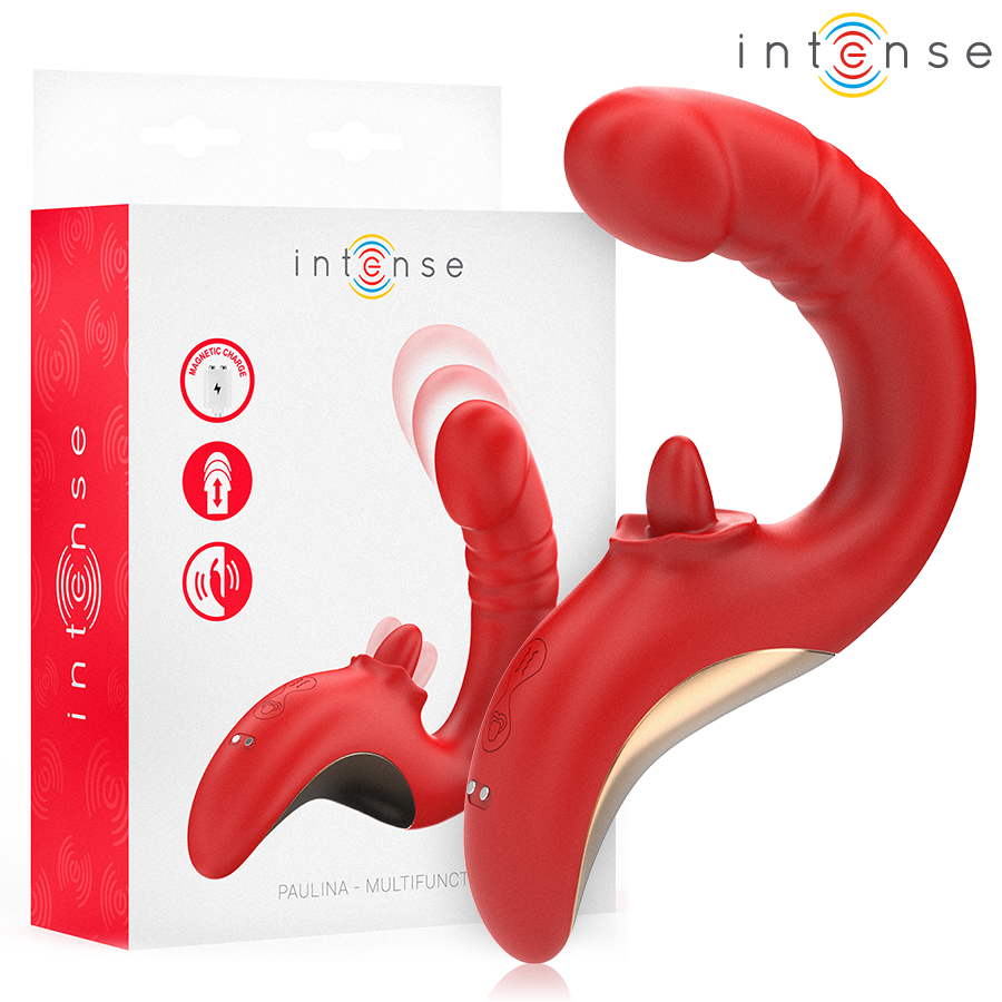 Vibratore per coppie a forma di U, rosso, doppio motore, impermeabile – INTENSE Paulina