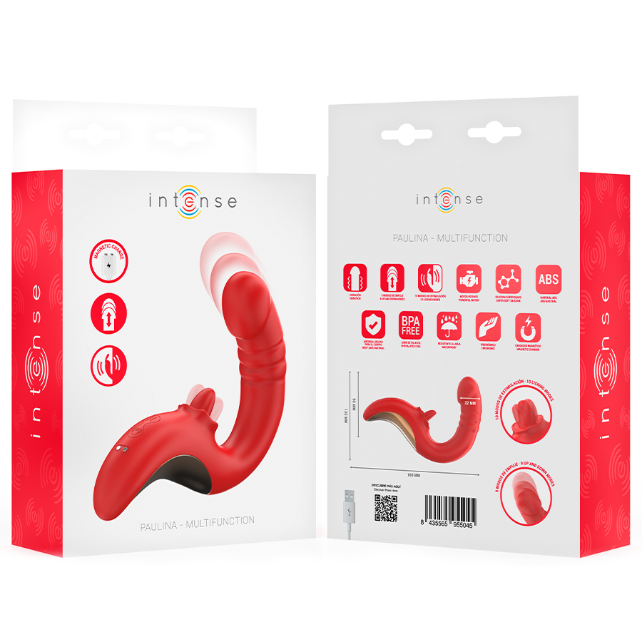 Vibratore per coppie a forma di U, rosso, doppio motore, impermeabile – INTENSE Paulina