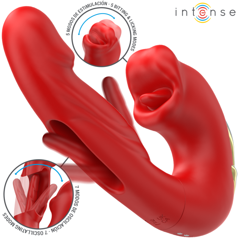 Vibratore a doppia azione Nathy con aspirazione clitoridea - Rosso - INTENSO