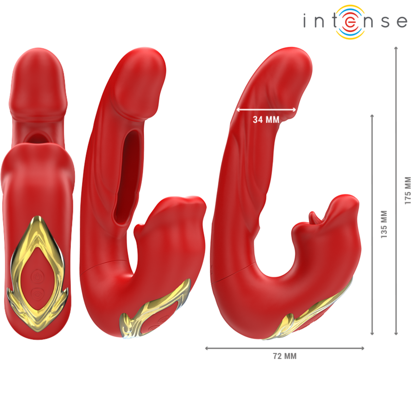 Vibratore a doppia azione Nathy con aspirazione clitoridea - Rosso - INTENSO