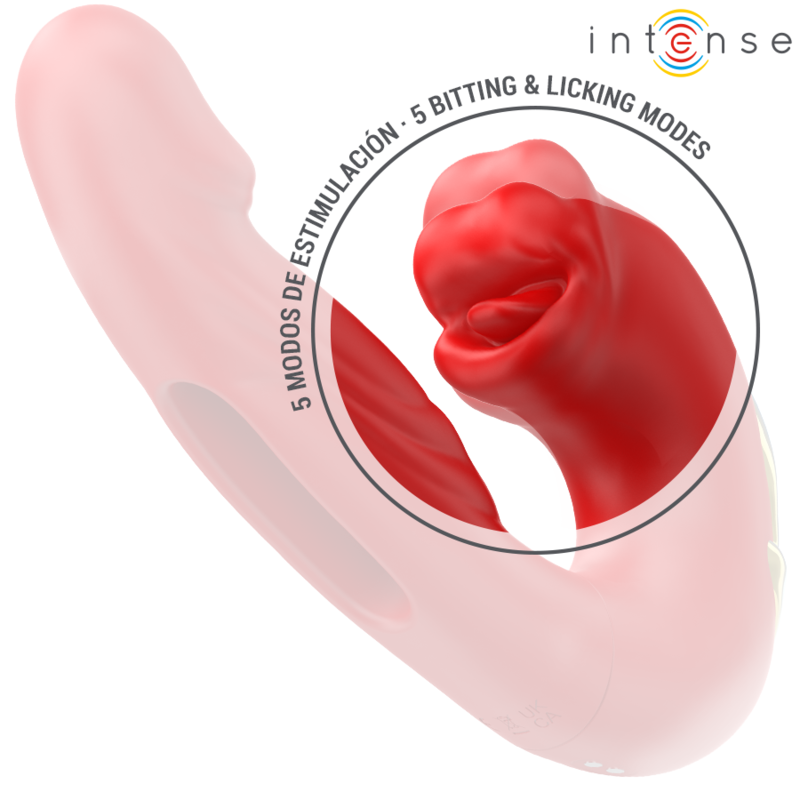 Vibratore a doppia azione Nathy con aspirazione clitoridea - Rosso - INTENSO