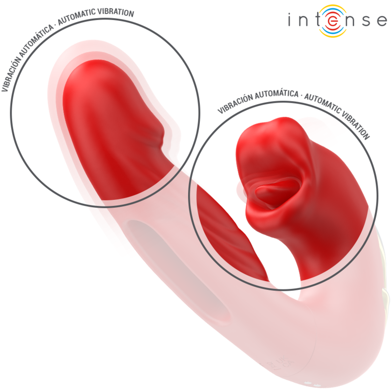 Vibratore a doppia azione Nathy con aspirazione clitoridea - Rosso - INTENSO