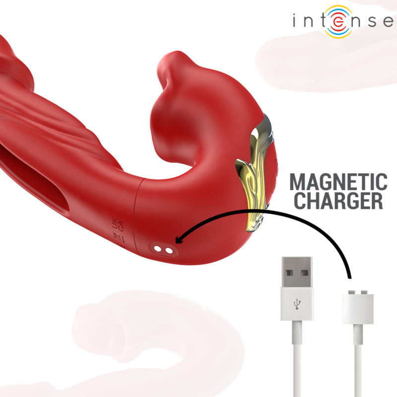 Vibratore a doppia azione Nathy con aspirazione clitoridea - Rosso - INTENSO