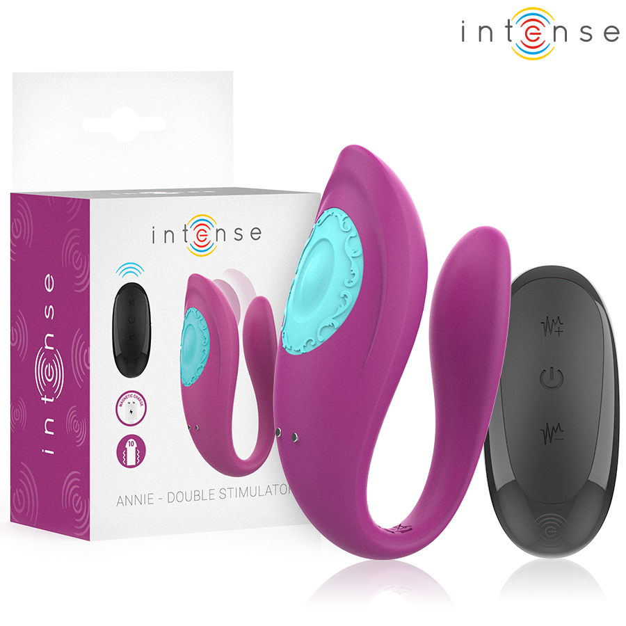 Vibratore per coppie Annie a forma di U con telecomando viola – 10 modalità – Intenso