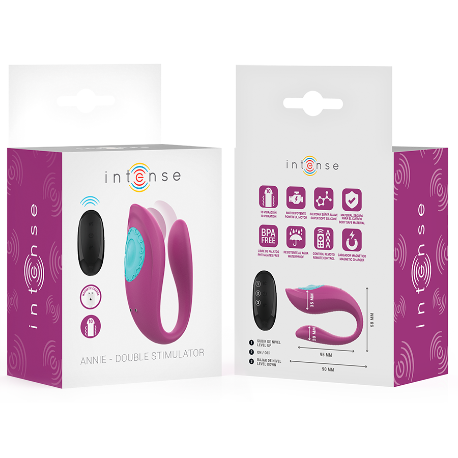 Vibratore per coppie Annie a forma di U con telecomando viola – 10 modalità – Intenso