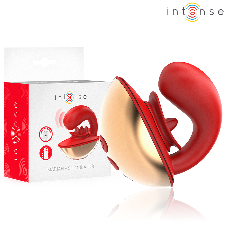 Vibratore per coppie a forma di U Mariah, rosso – 10 modalità – Impermeabile – INTENSO