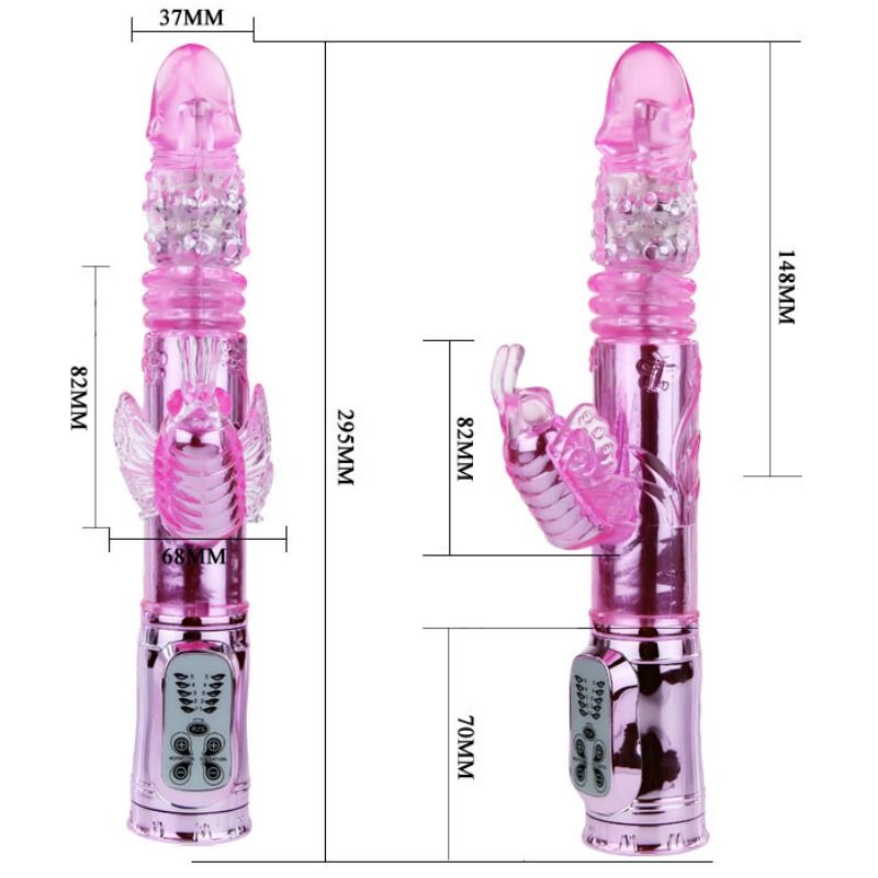 BAILE - VIBRATORE RICARICABILE CON ROTAZIONE E STIMOLATORE A FARFALLA pulsante