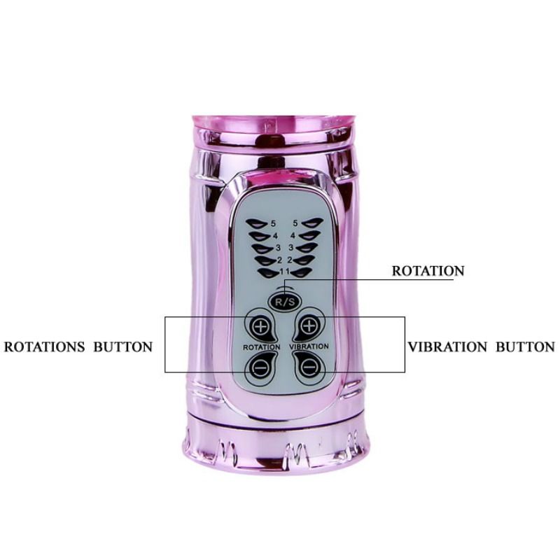 BAILE - VIBRATORE RICARICABILE CON ROTAZIONE E STIMOLATORE A FARFALLA pulsante