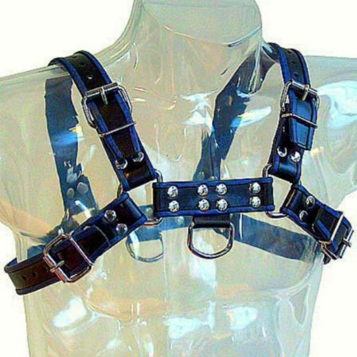CORPO IN PELLE - IMBRACATURA IN PELLE BLU E NERA PER BULLDOG