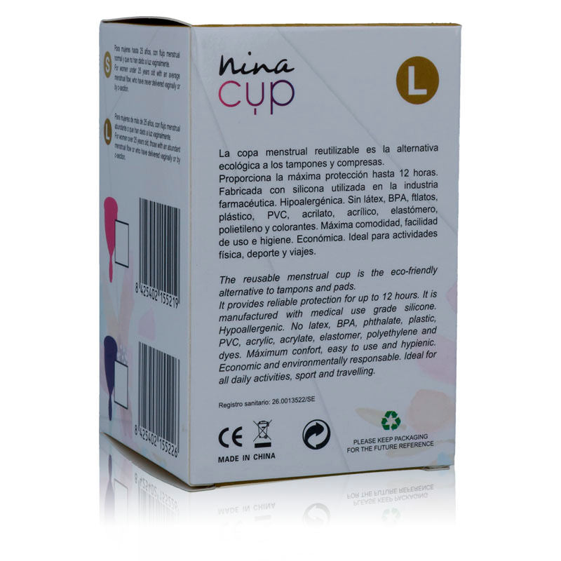 Coppetta mestruale rosa | Taglia L (43 mm, 30 ml) | NINA KIKÍ