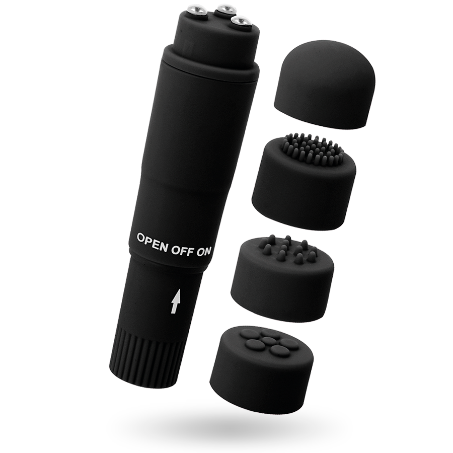 Massaggiatore tascabile Kurt nero – 10,7 cm, multi-testa
